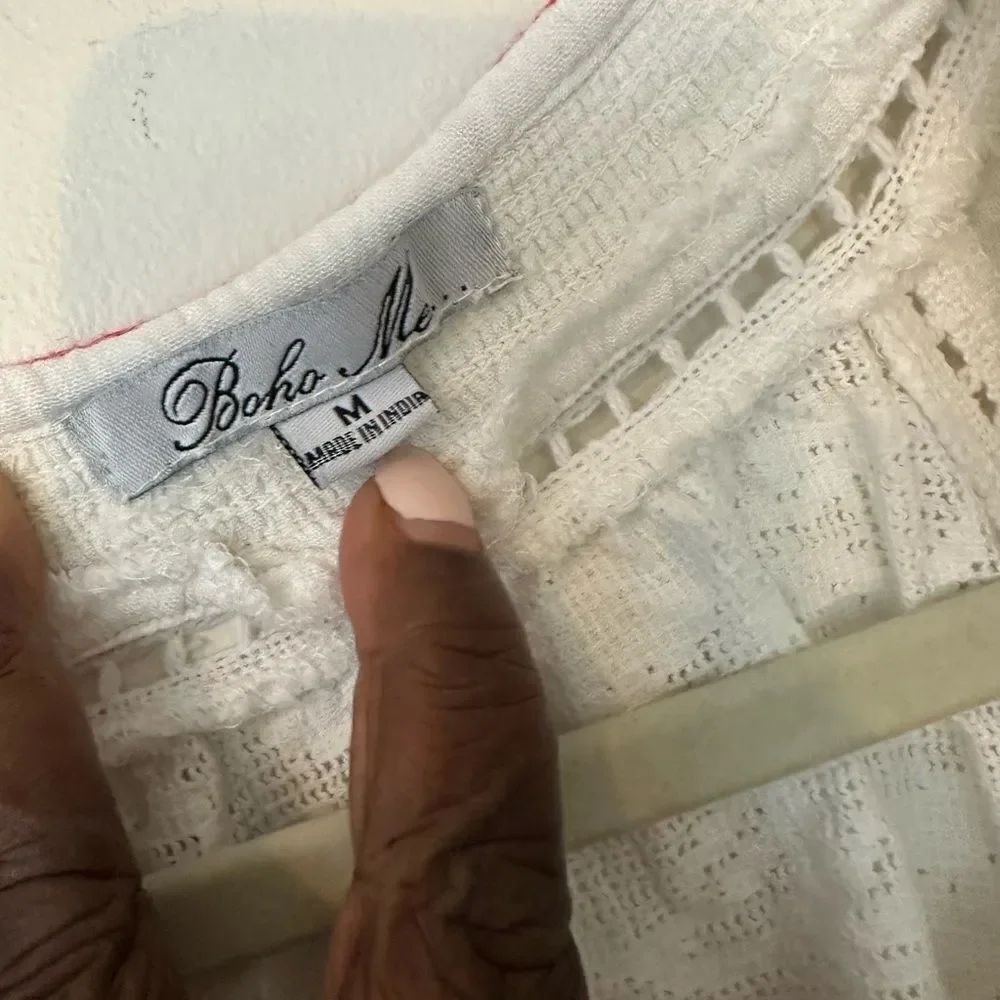 Boho Me White Embroided Blouse M - Picture 5 of 8